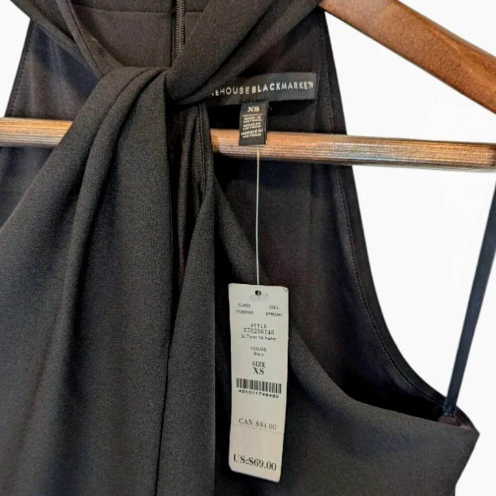 NWT WHBM White House Black Market, Twist Halter Top Blouse, Size XS, Color Black - Picture 4 of 5